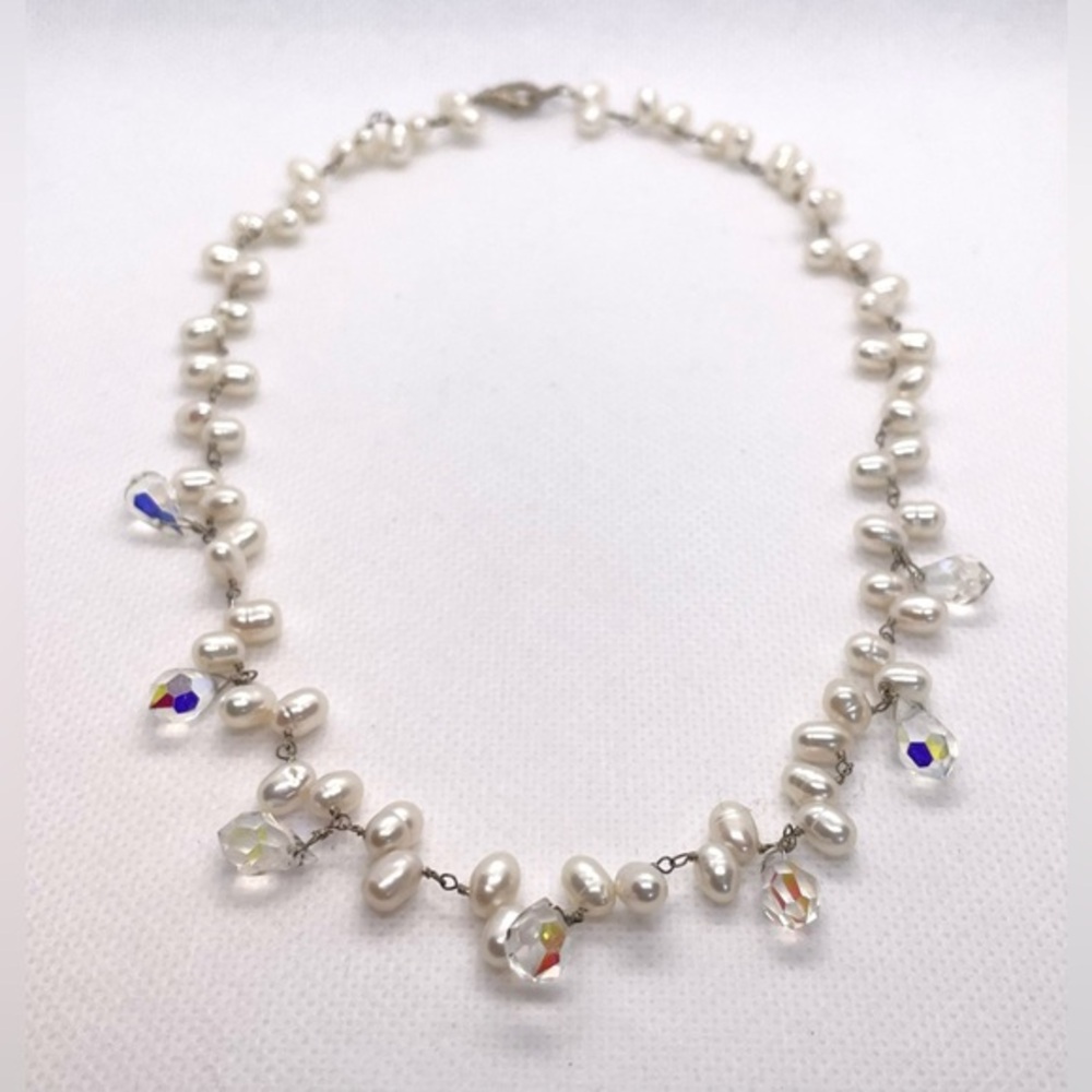 Exquisite Crystal and Freshwater / baroque Pearl Necklace. Wedding / Formal